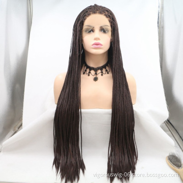 Long straight black cheap wholesale high guality heat resistant synthetic braided wig with lace front